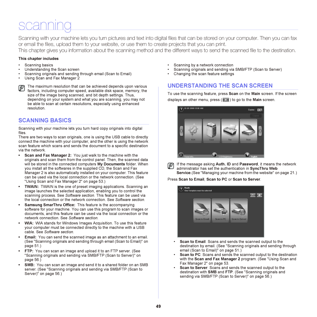 Samsung SCX-6555NX manual scanning, Scanning Basics, Understanding The Scan Screen 