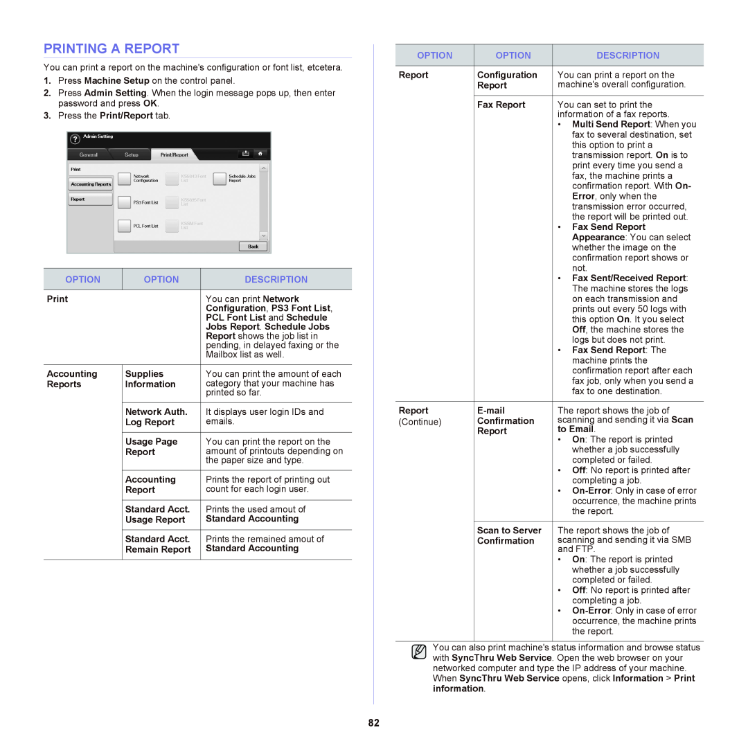 Samsung SCX-6555NX manual Printing A Report 