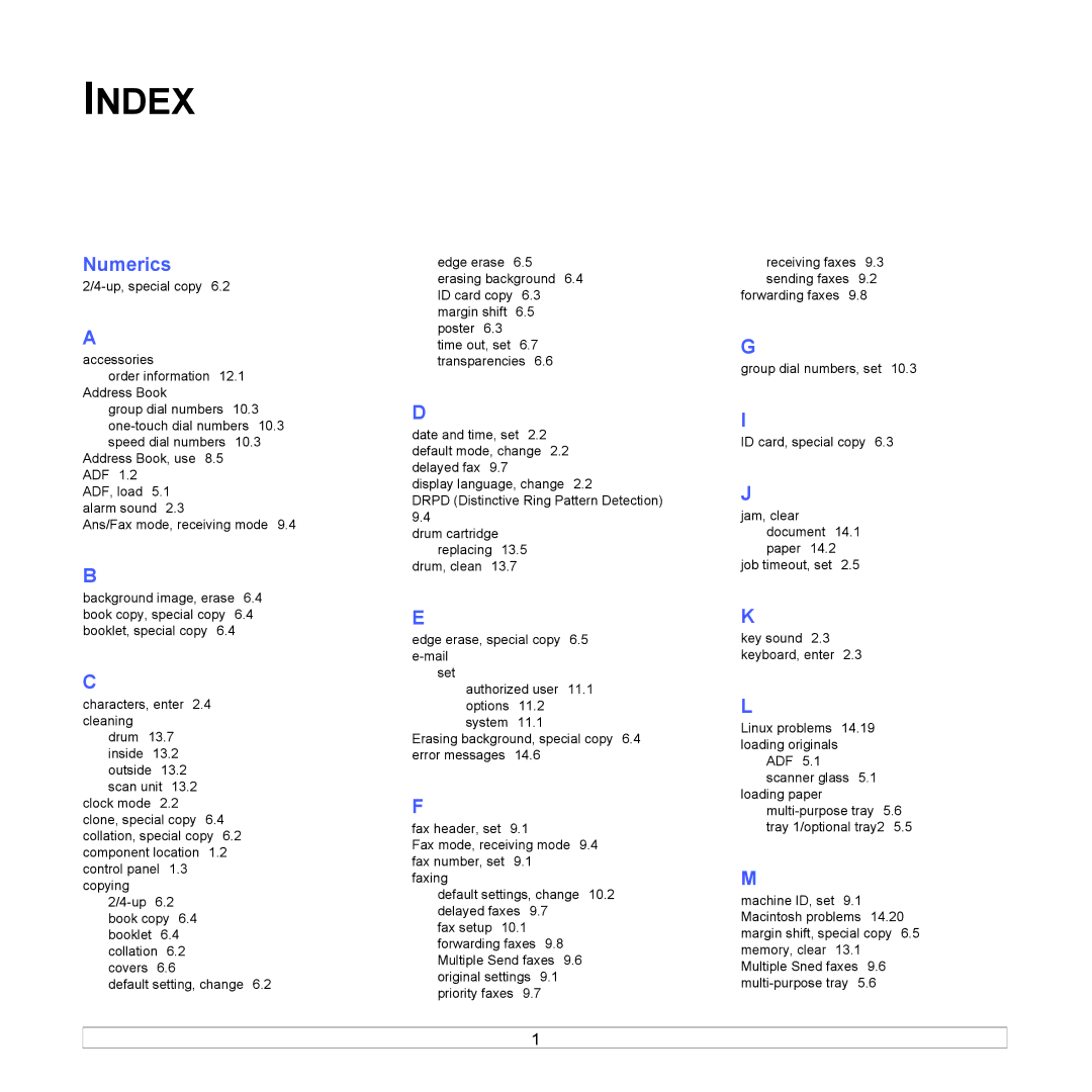 Samsung SCX-6x22 manual Index, Numerics 