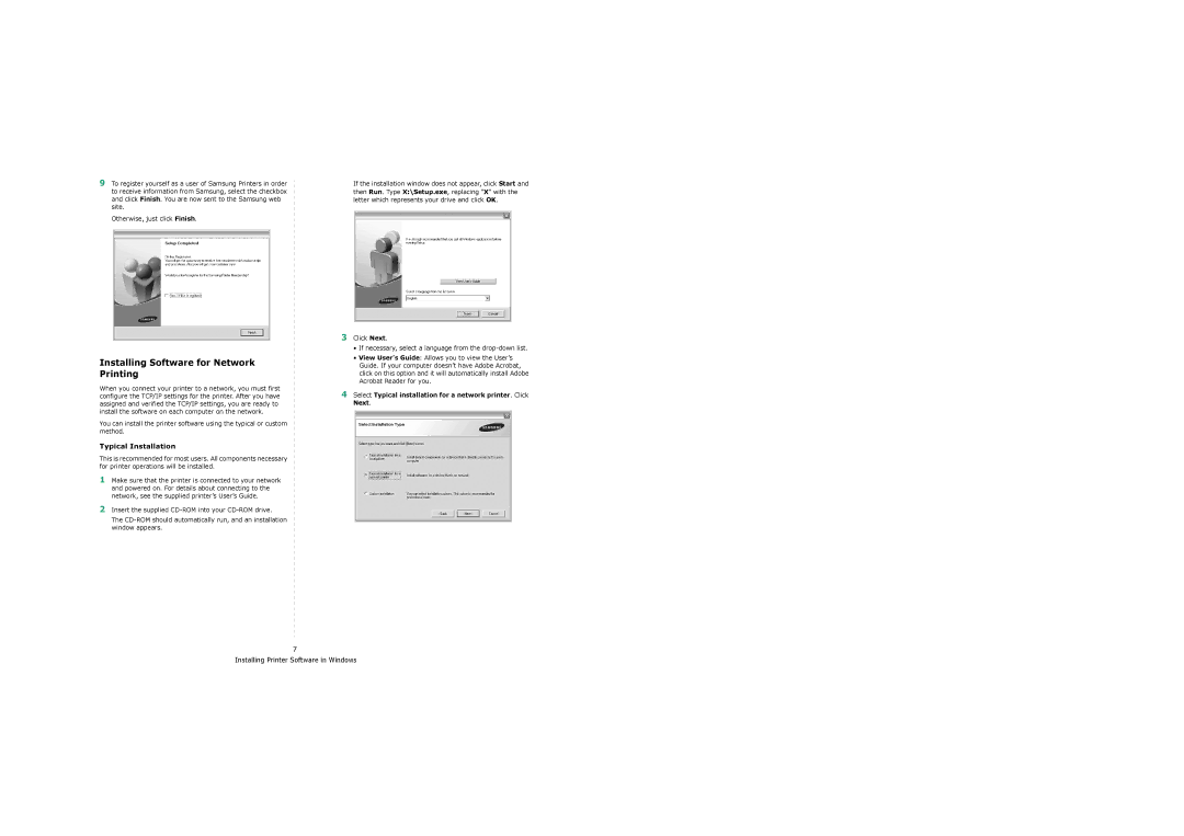 Samsung SCX-6x22 manual Installing Software for Network Printing, Typical Installation 
