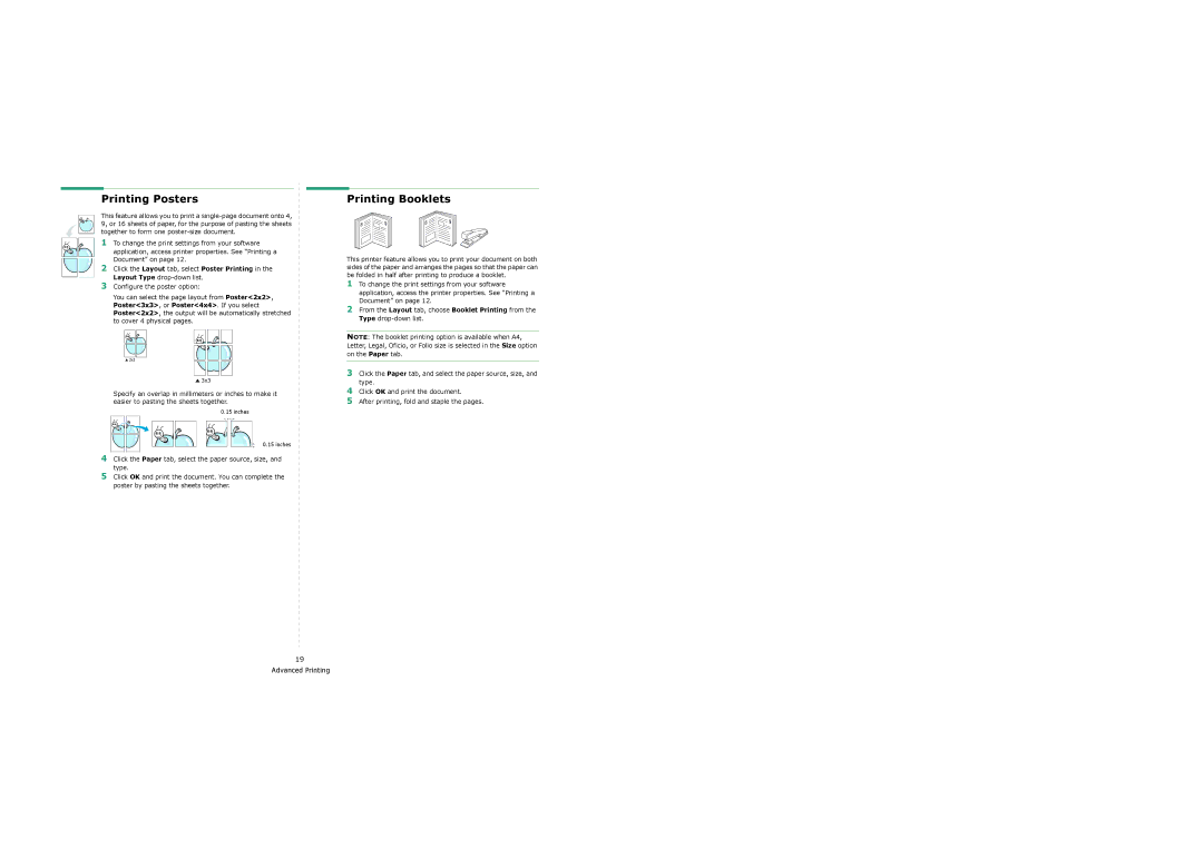 Samsung SCX-6x22 manual Printing Posters, Printing Booklets 