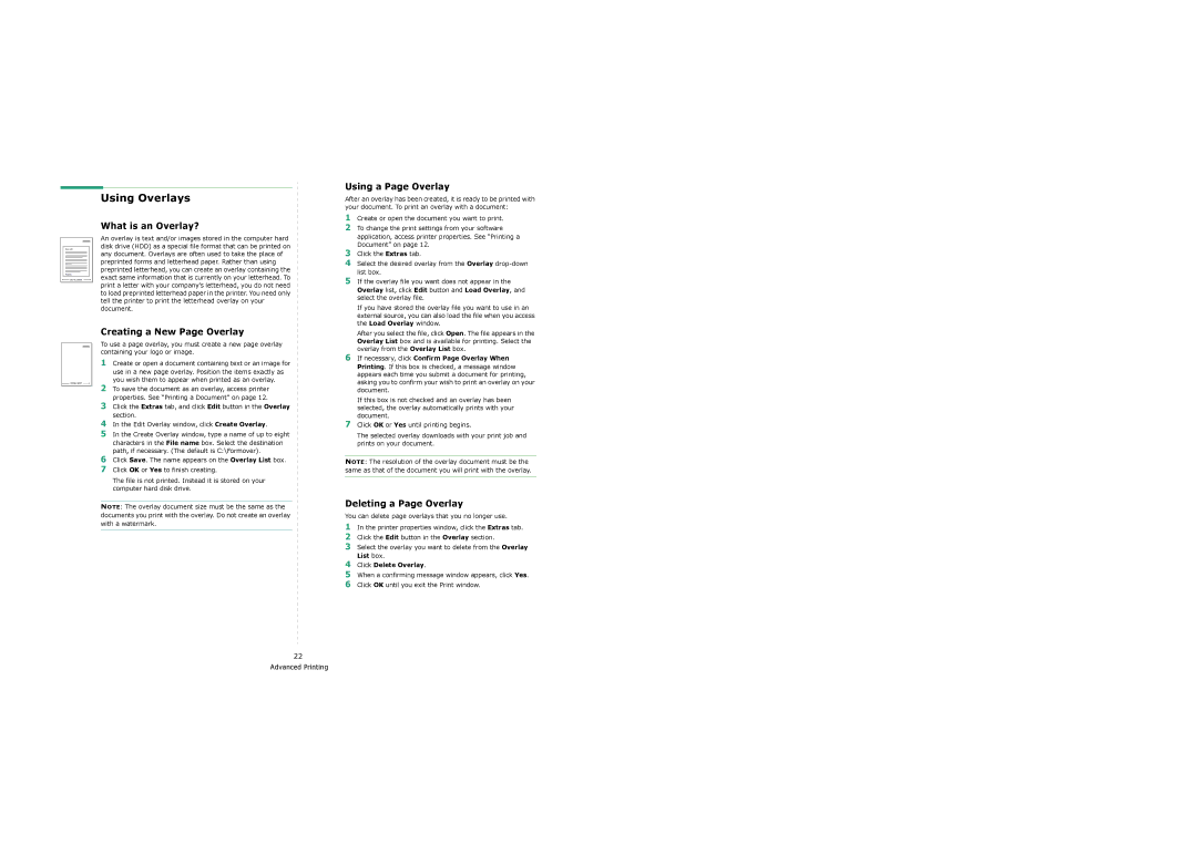 Samsung SCX-6x22 manual Using Overlays, What is an Overlay?, Using a Page Overlay, Creating a New Page Overlay 