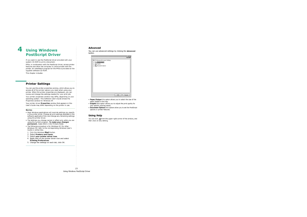 Samsung SCX-6x22 manual Using Windows PostScript Driver, Advanced 