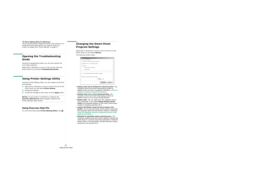 Samsung SCX-6x22 manual Opening the Troubleshooting Guide, Using Printer Settings Utility, Using Onscreen Help File 