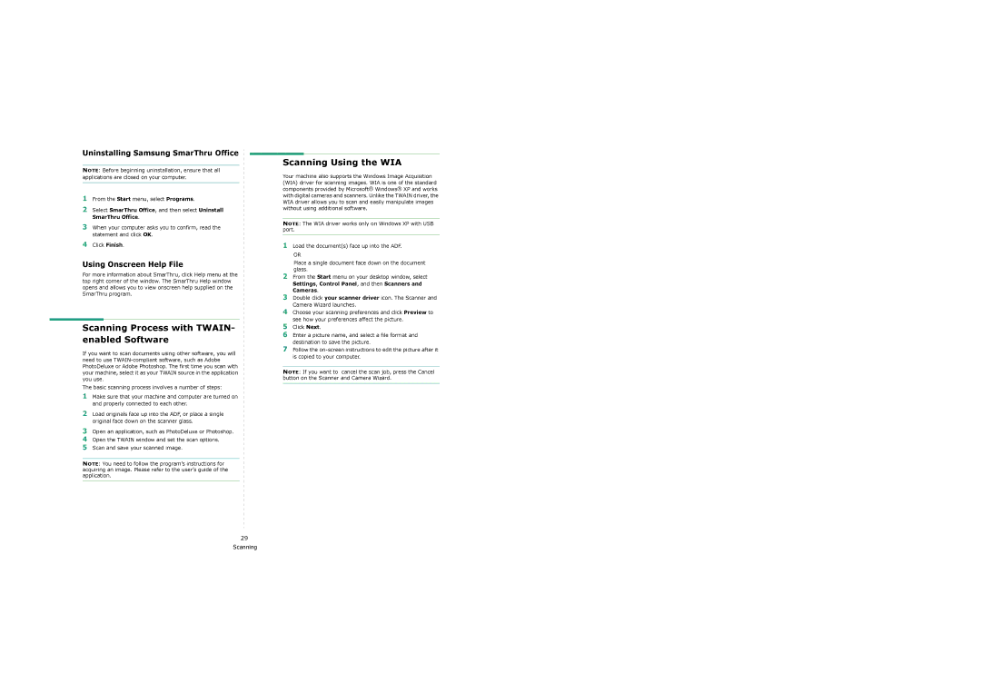 Samsung SCX-6x22 manual Scanning Process with TWAIN- enabled Software, Scanning Using the WIA 