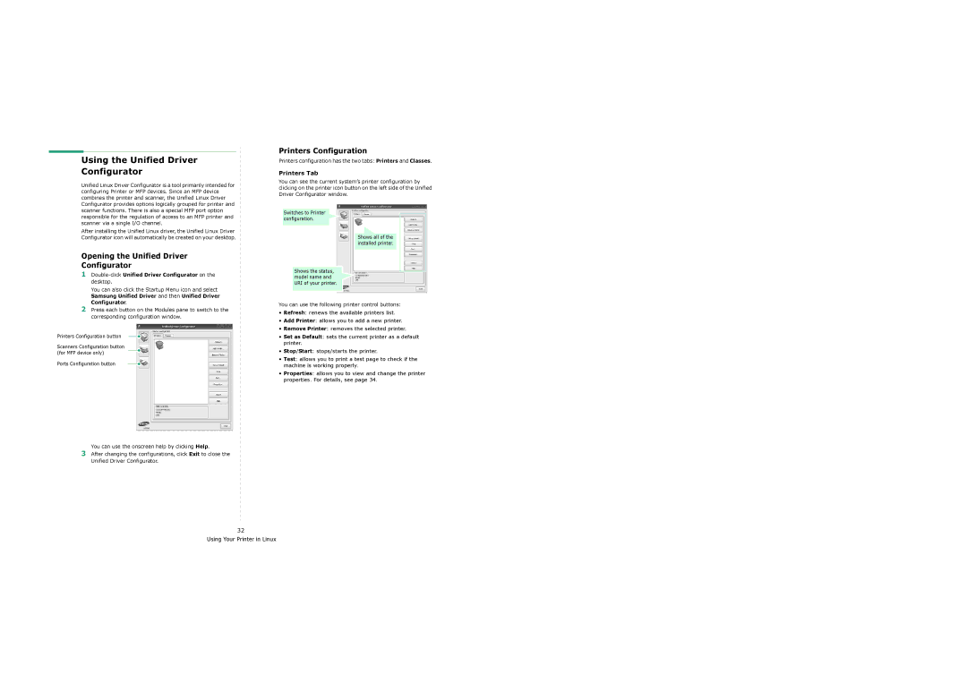 Samsung SCX-6x22 Using the Unified Driver Configurator, Printers Configuration, Opening the Unified Driver Configurator 