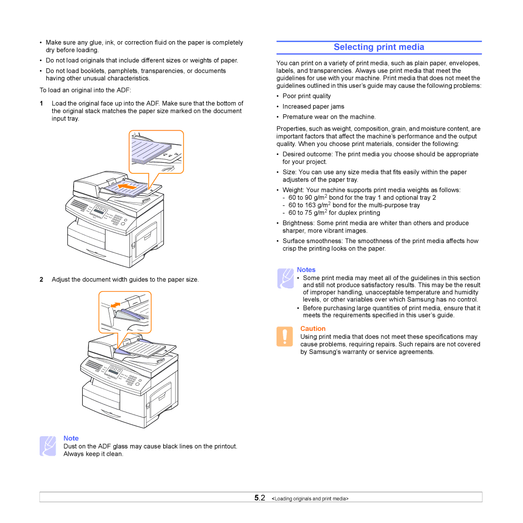 Samsung SCX-6x22 manual Selecting print media 