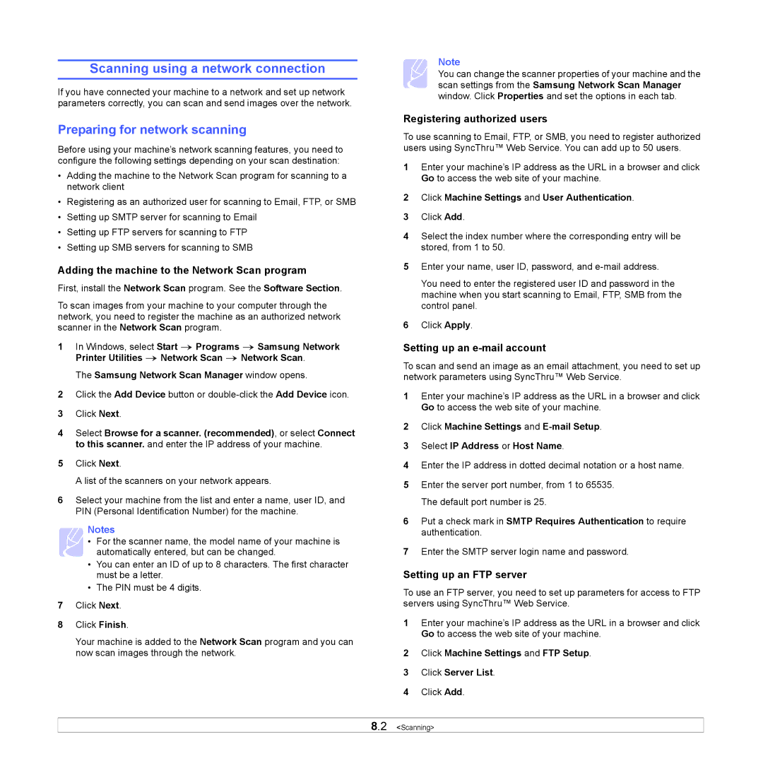 Samsung SCX-6x22 manual Scanning using a network connection, Preparing for network scanning 