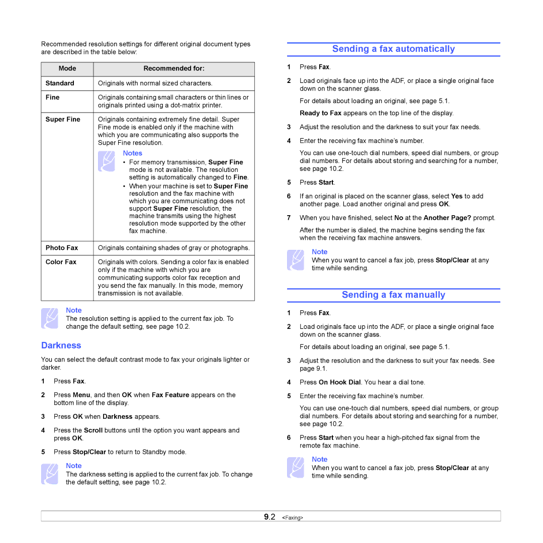 Samsung SCX-6x22 Sending a fax automatically, Sending a fax manually 