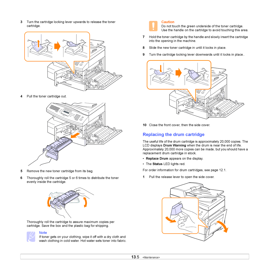 Samsung SCX-6x22 manual Replacing the drum cartridge 