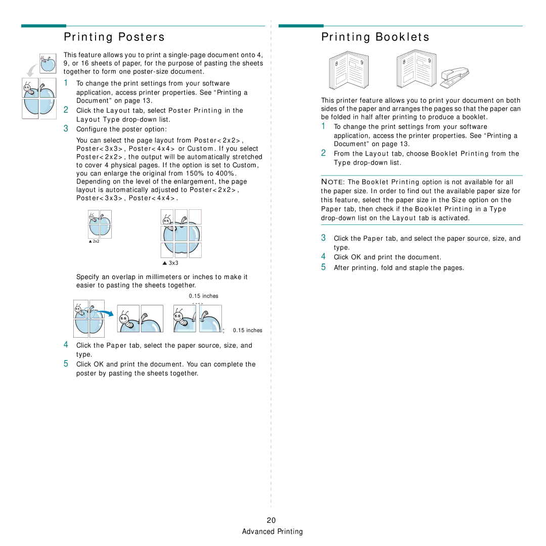 Samsung SCX-6X45 manual Printing Posters, Printing Booklets 