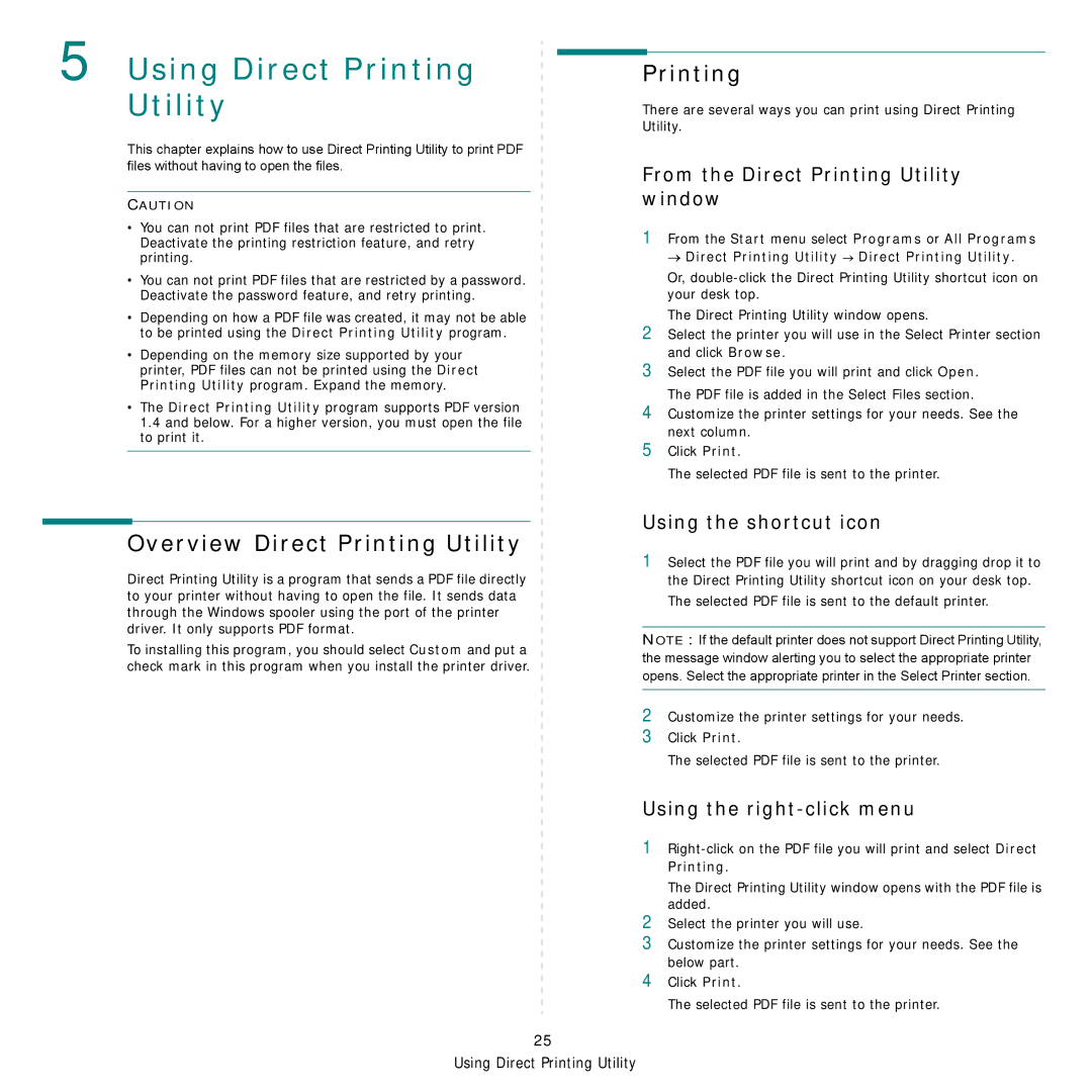 Samsung SCX-6X45 manual Using Direct Printing Utility, Overview Direct Printing Utility 