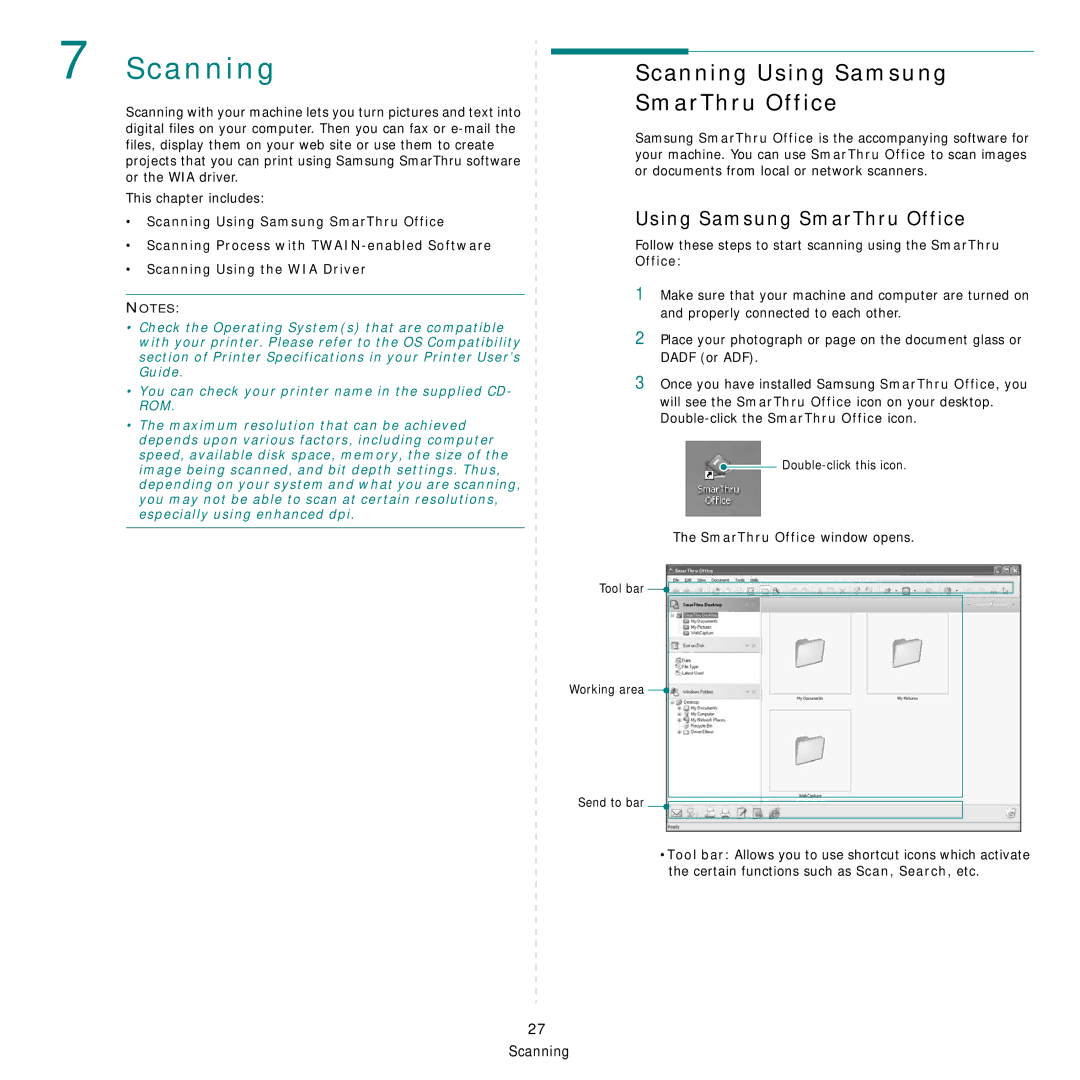 Samsung SCX-6X45 manual Scanning Using Samsung SmarThru Office 