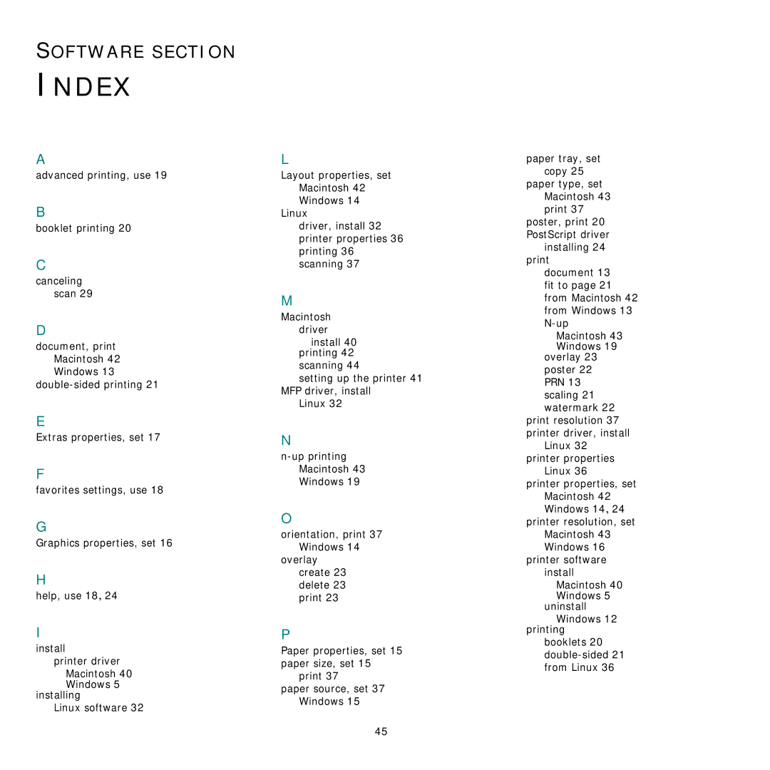 Samsung SCX-6X45 manual Index 