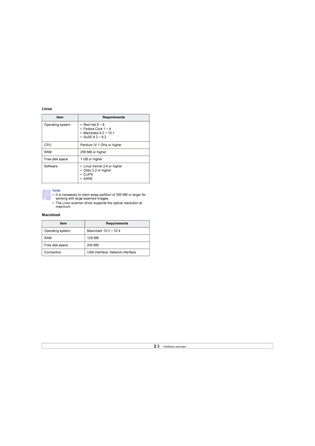 Samsung SCX-6X45 manual Linux, Macintosh, Requirements 