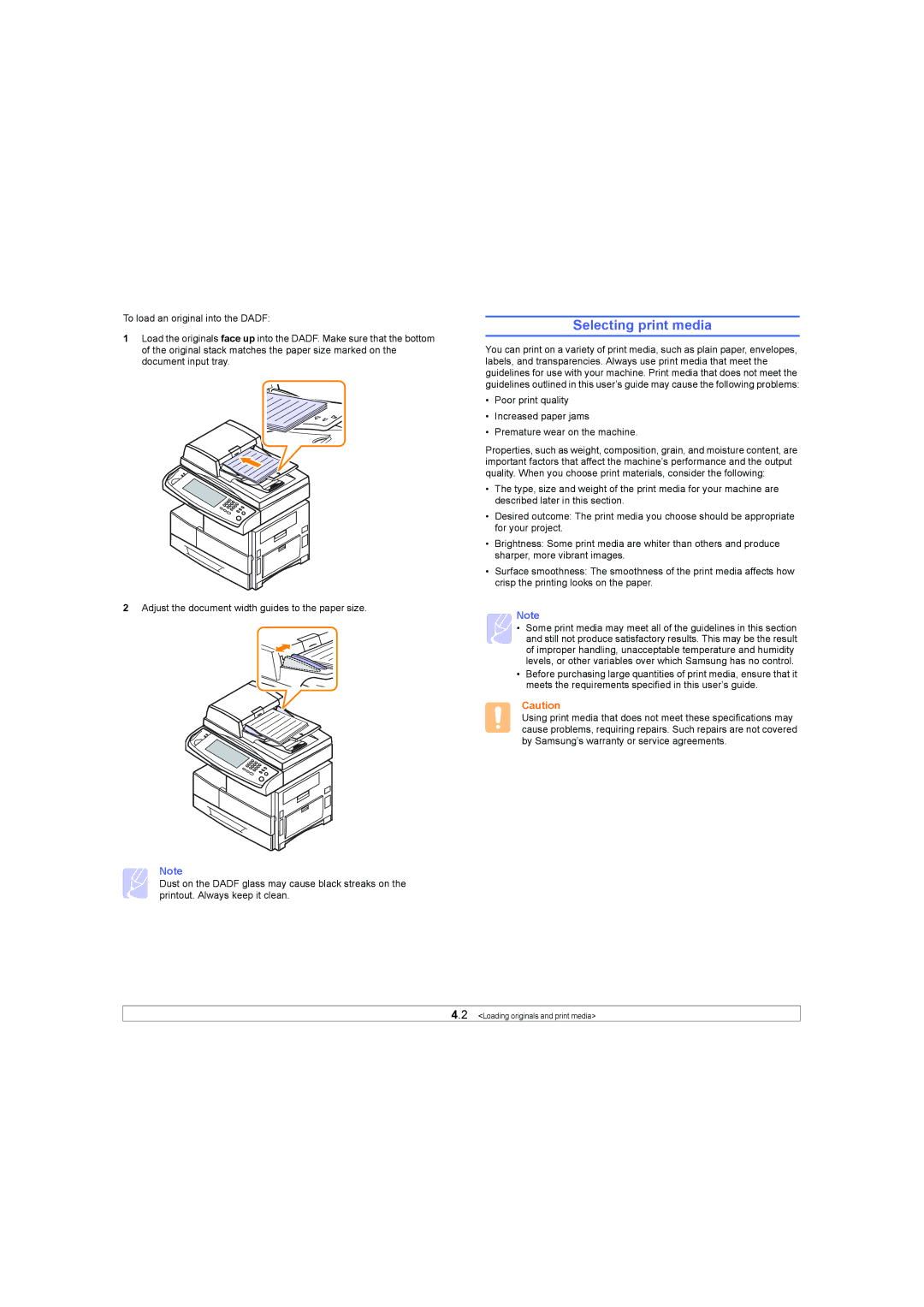 Samsung SCX-6X45 manual Selecting print media 