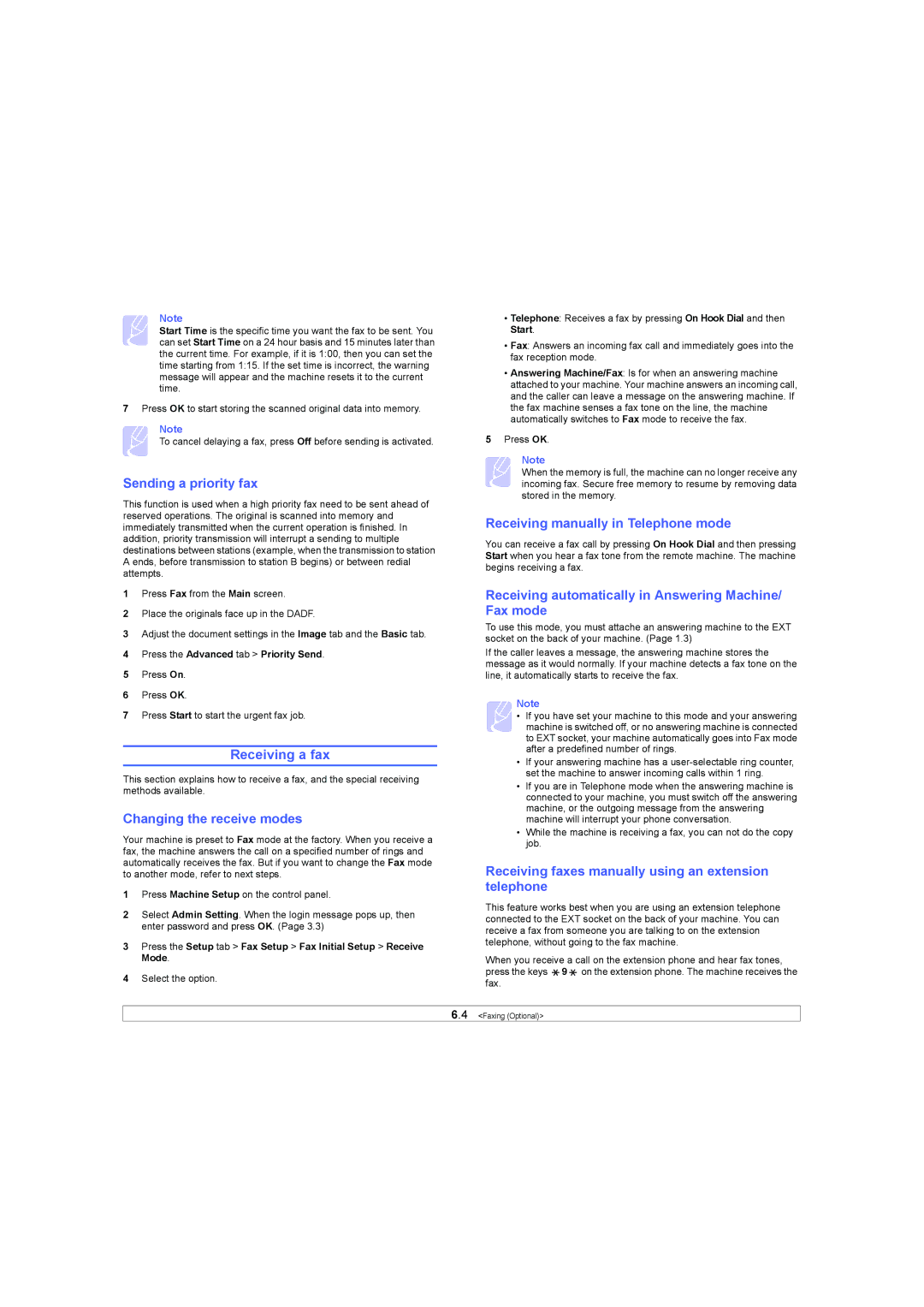 Samsung SCX-6X45 manual Receiving a fax 