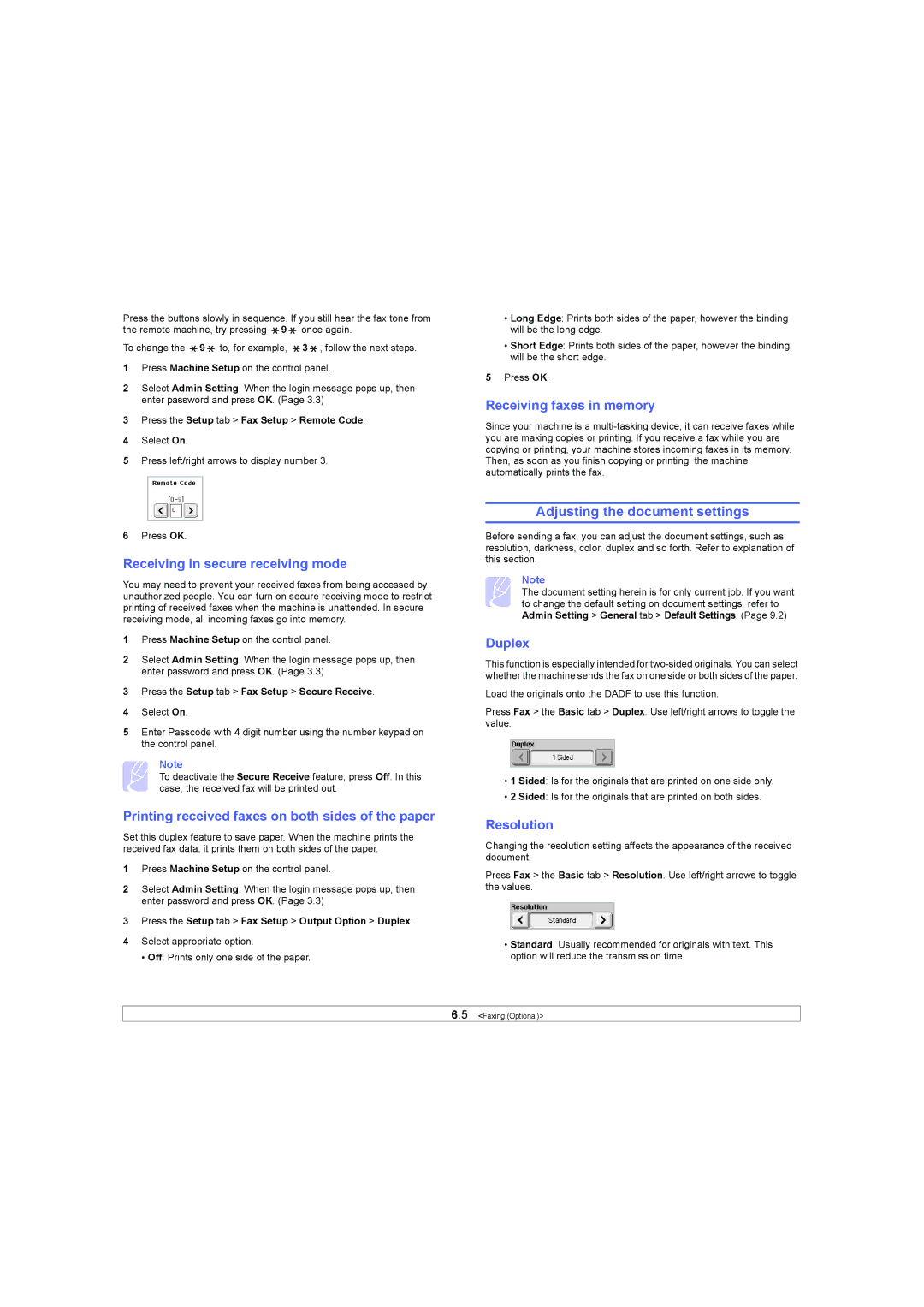 Samsung SCX-6X45 manual Adjusting the document settings 