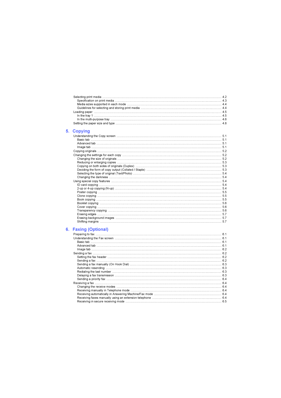 Samsung SCX-6X45 manual Copying, Faxing Optional 