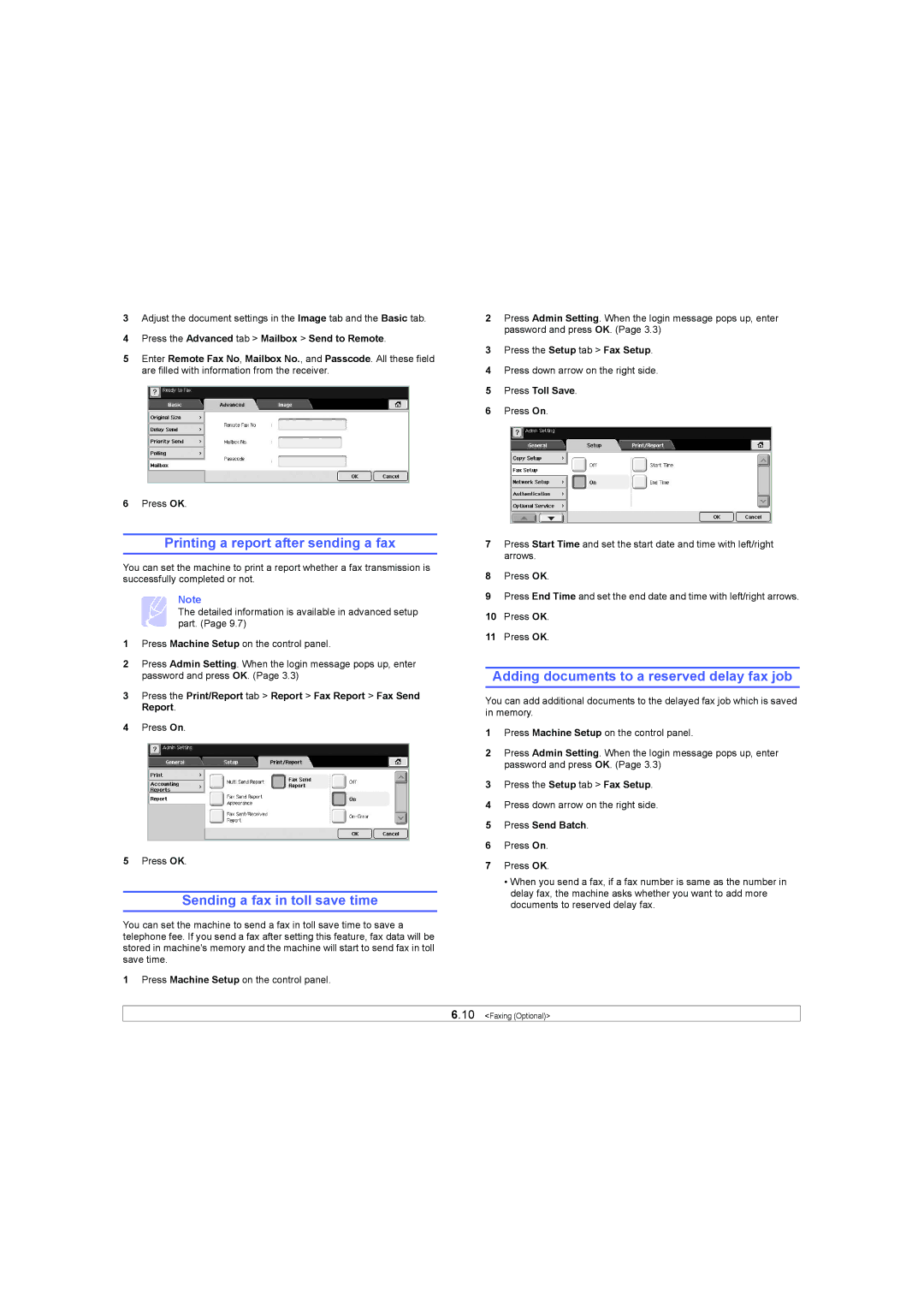 Samsung SCX-6X45 manual Printing a report after sending a fax, Sending a fax in toll save time 