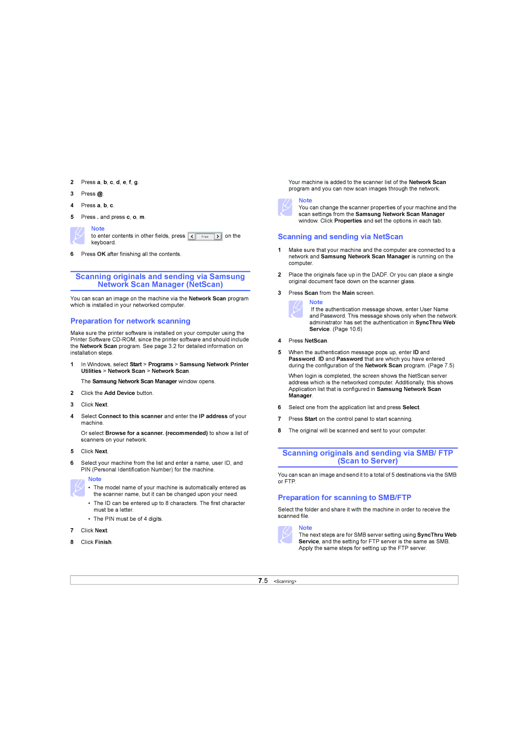 Samsung SCX-6X45 manual Scanning originals and sending via SMB/ FTP Scan to Server, Preparation for network scanning 