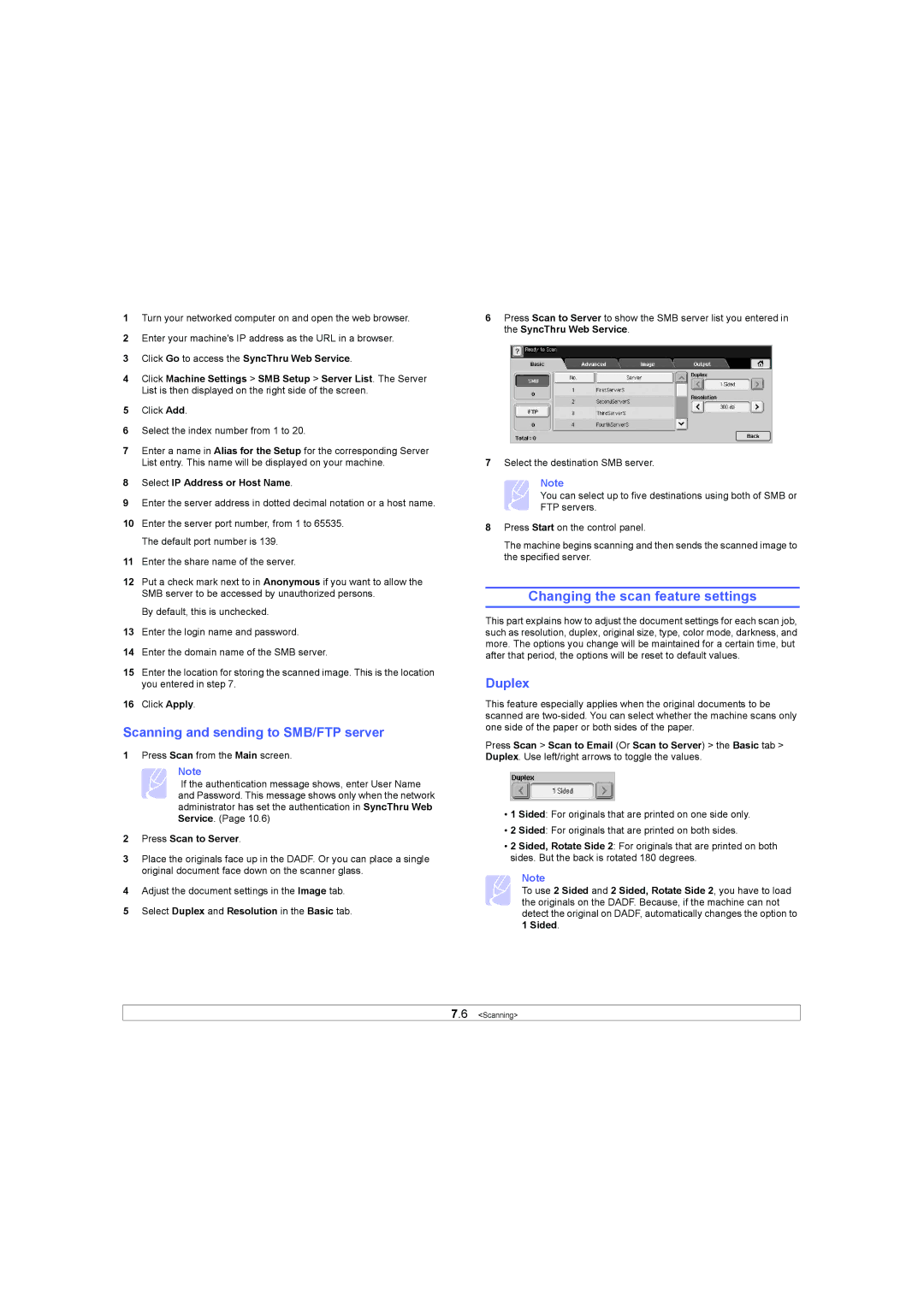 Samsung SCX-6X45 manual Changing the scan feature settings, Scanning and sending to SMB/FTP server, Press Scan to Server 