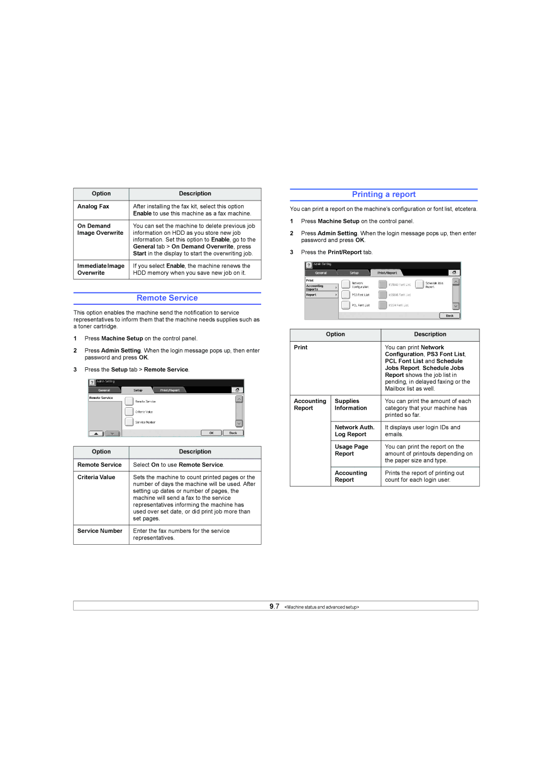 Samsung SCX-6X45 manual Remote Service, Printing a report, Service Number 