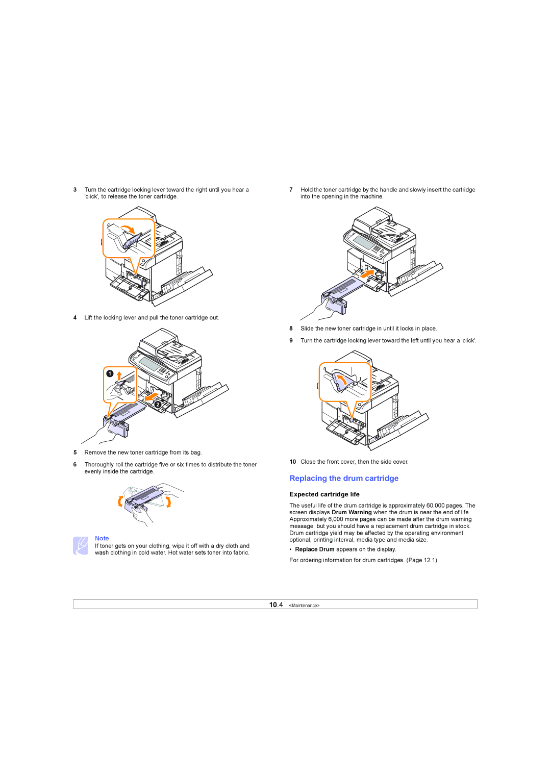 Samsung SCX-6X45 manual Replacing the drum cartridge 