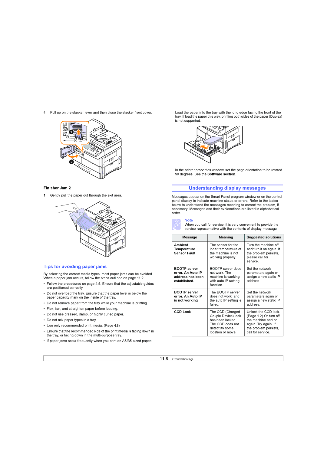 Samsung SCX-6X45 manual Understanding display messages, Tips for avoiding paper jams 