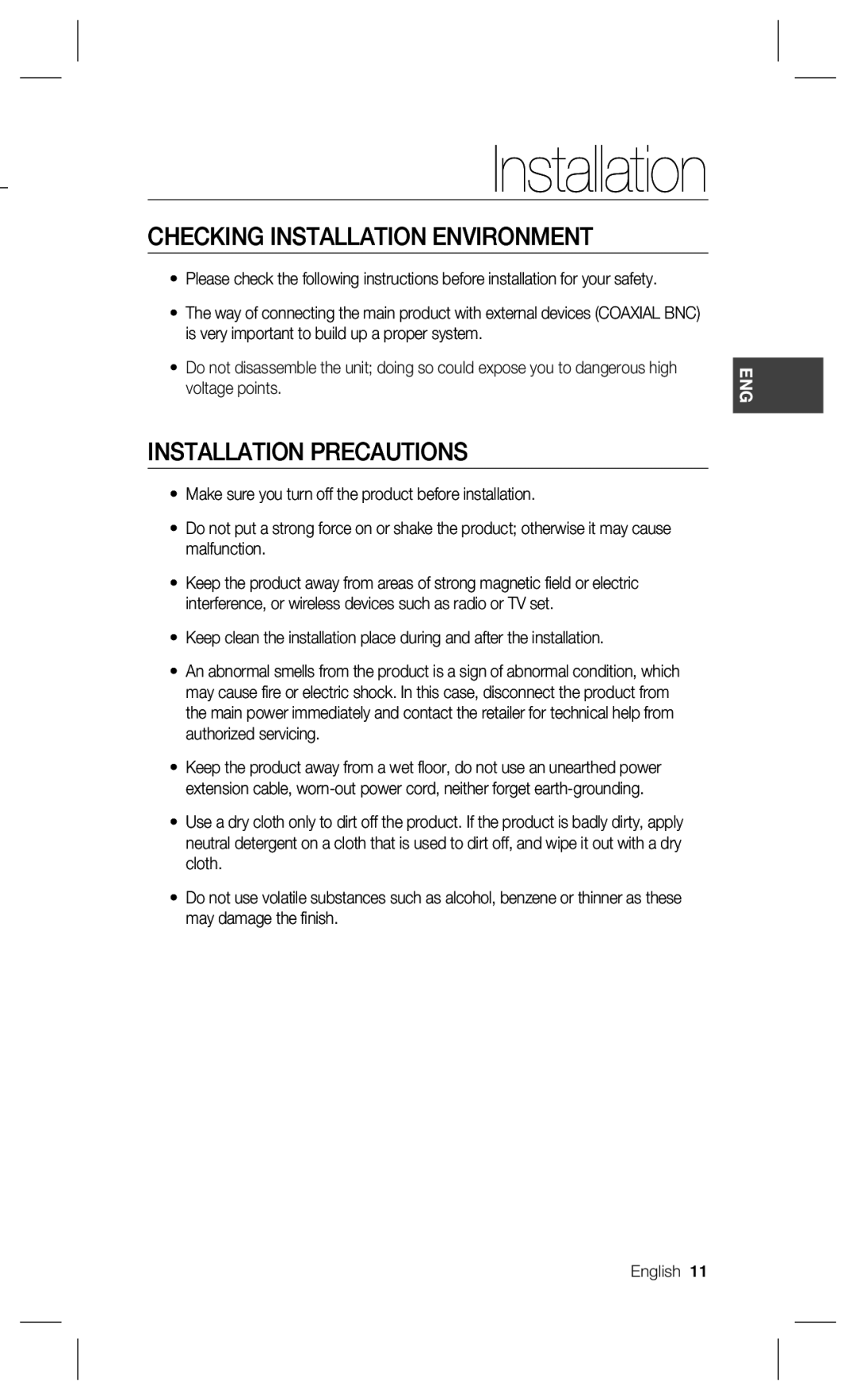 Samsung SCX-RD100 user manual Checking Installation Environment, Installation Precautions 