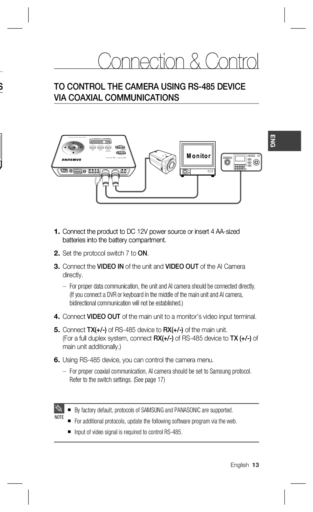 Samsung SCX-RD100 user manual ƒ Input of video signal is required to control RS-485 