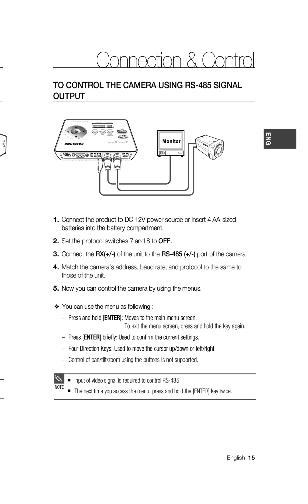 Samsung SCX-RD100 user manual To Control the Camera Using RS-485 Signal Output 