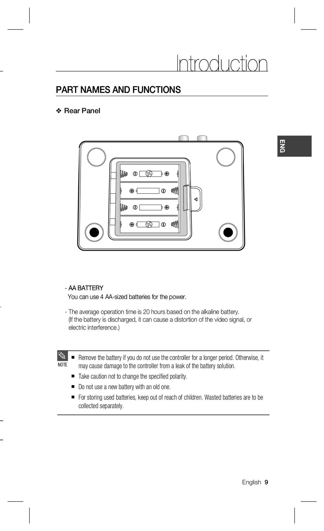 Samsung SCX-RD100 user manual Rear Panel, AA Battery 