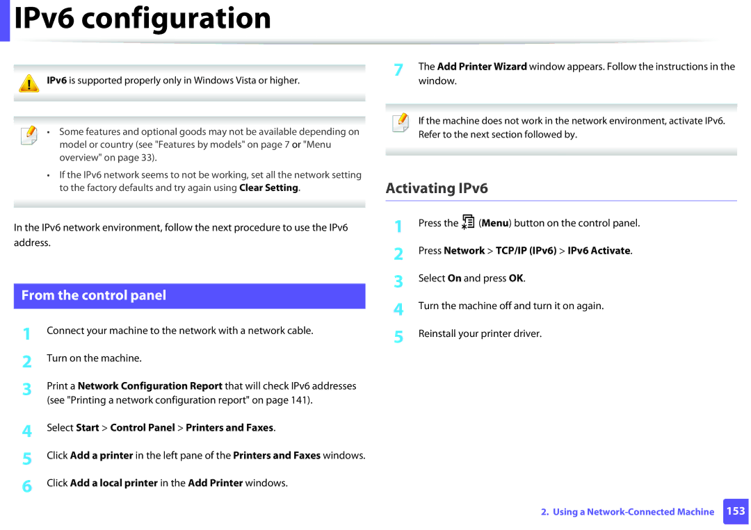 Samsung SCX-3405FW, SCX3405FWXAC manual IPv6 configuration, Activating IPv6, From the control panel 