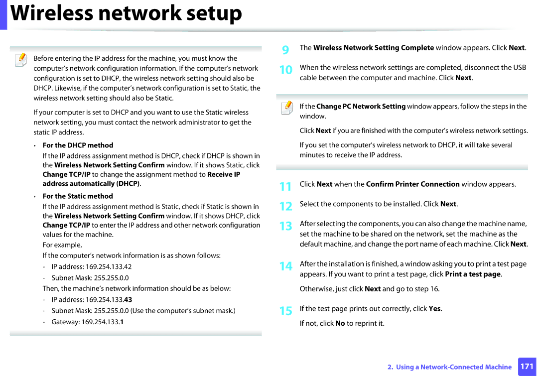 Samsung SCX-3405FW, SCX3405FWXAC manual For the Dhcp method, For the Static method 