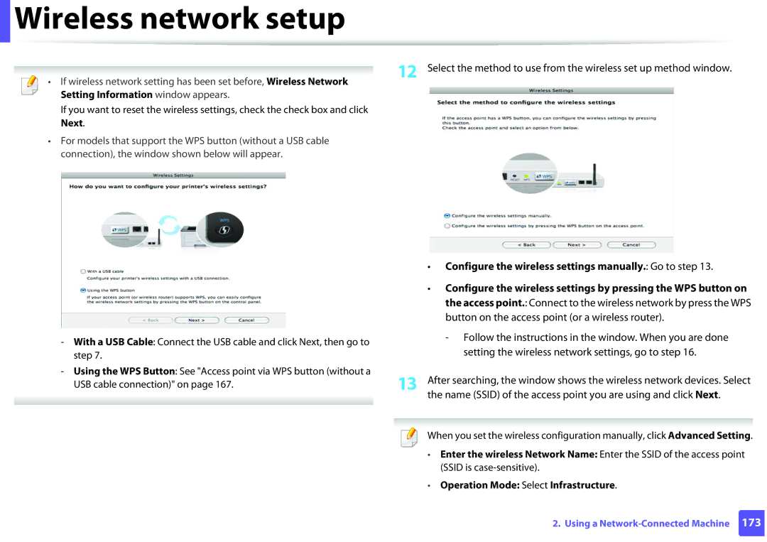 Samsung SCX-3405FW, SCX3405FWXAC Configure the wireless settings manually. Go to step 