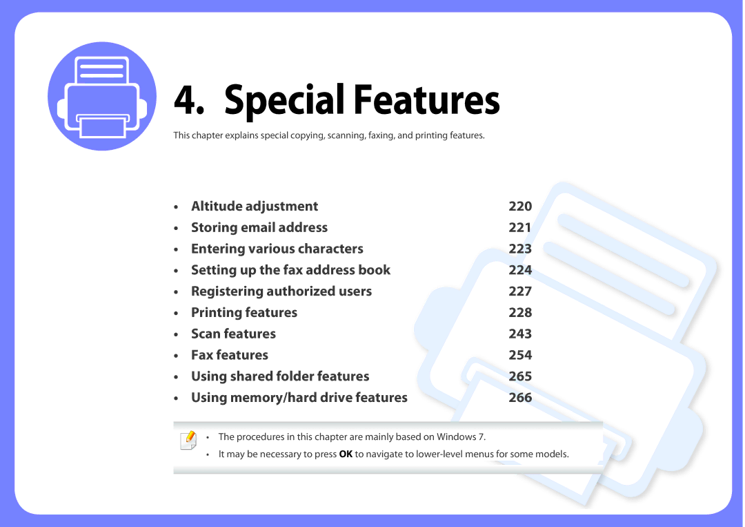 Samsung SCX-3405FW, SCX3405FWXAC manual Special Features 