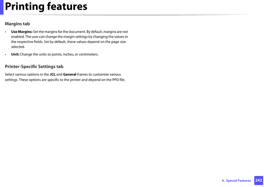 Samsung SCX3405FWXAC, SCX-3405FW manual Margins tab 