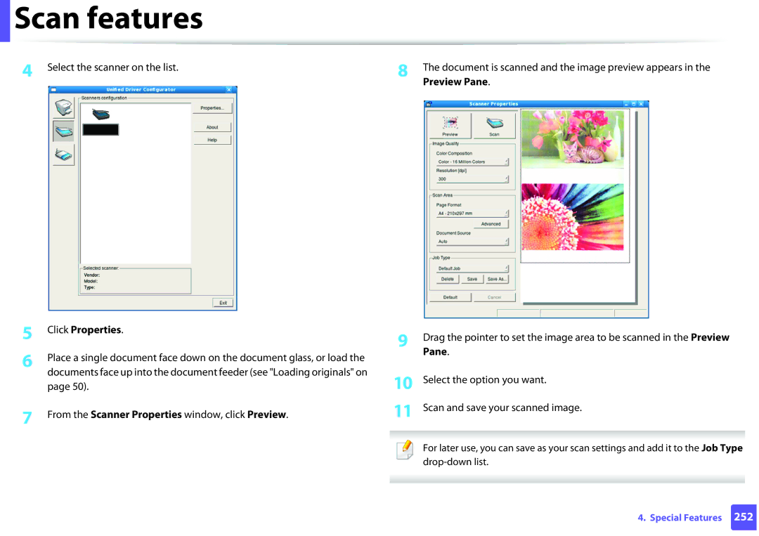 Samsung SCX3405FWXAC, SCX-3405FW manual Preview Pane, Click Properties, From the Scanner Properties window, click Preview 