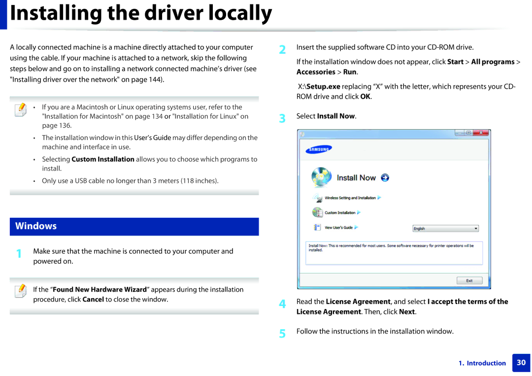 Samsung SCX3405FWXAC manual Installing the driver locally, Windows, Follow the instructions in the installation window 