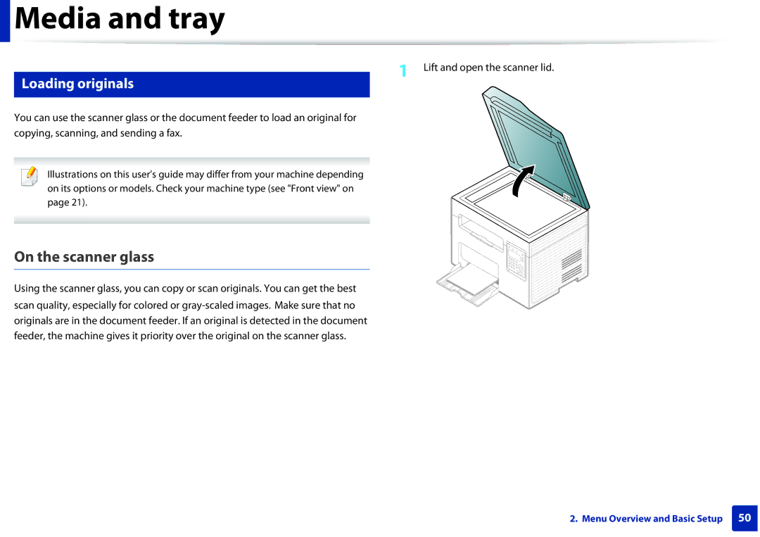 Samsung SCX3405FWXAC, SCX-3405FW manual On the scanner glass, Loading originals 