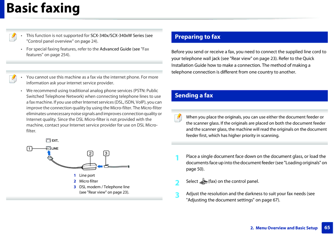 Samsung SCX-3405FW, SCX3405FWXAC manual Basic faxing, Preparing to fax, Sending a fax 