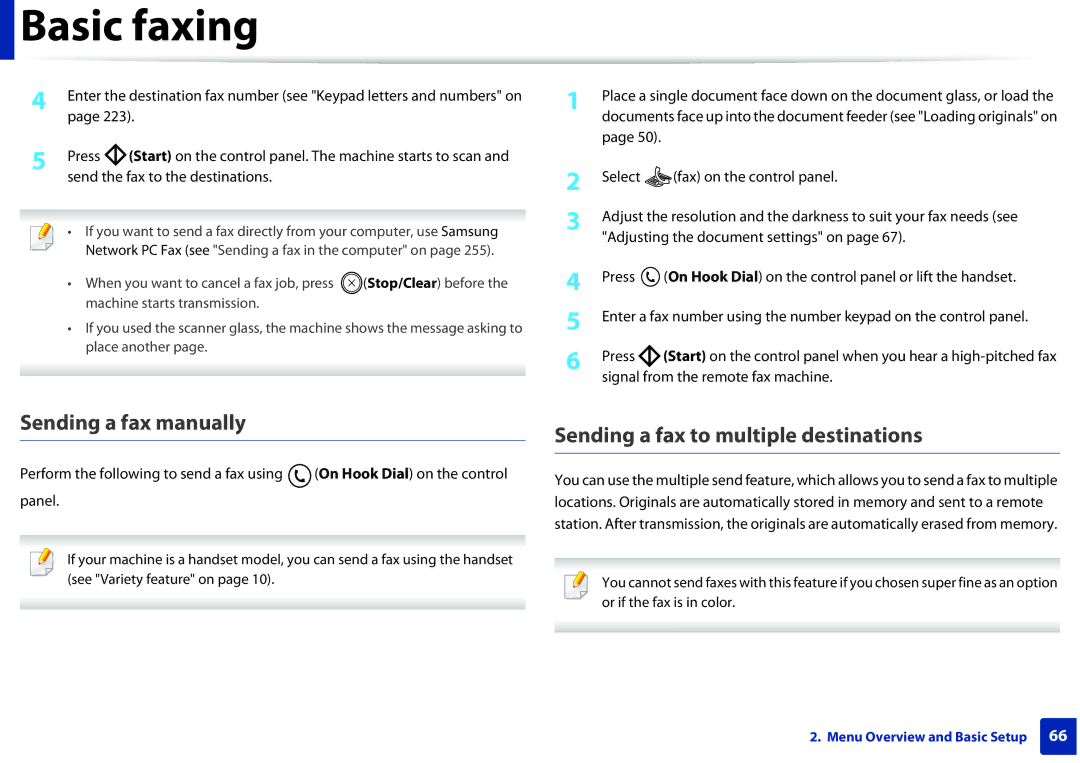 Samsung SCX3405FWXAC, SCX-3405FW Sending a fax manually, Sending a fax to multiple destinations 