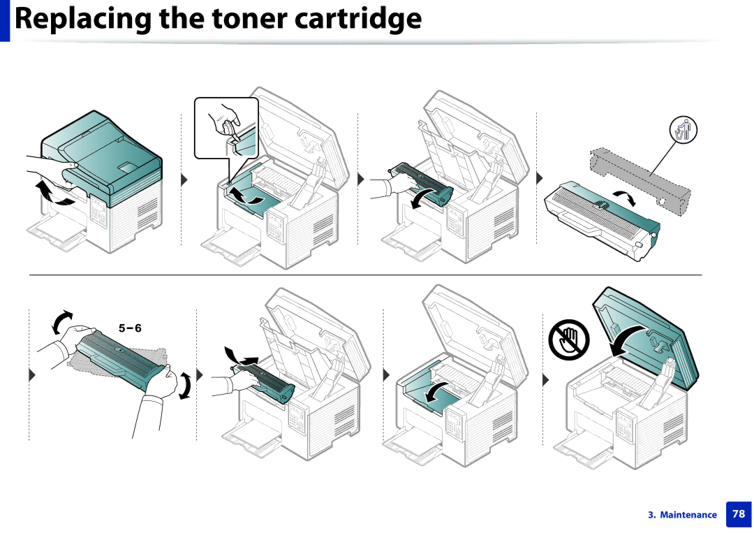 Samsung SCX3405FWXAC, SCX-3405FW manual Replacing the toner cartridge 