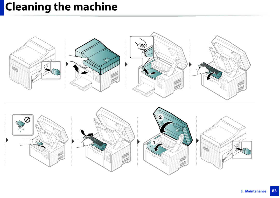 Samsung SCX-3405FW, SCX3405FWXAC manual Cleaning the machine 