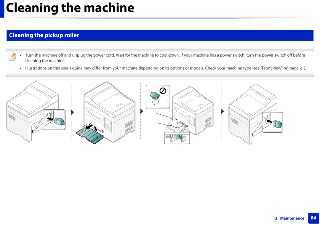 Samsung SCX3405FWXAC, SCX-3405FW manual Cleaning the pickup roller 