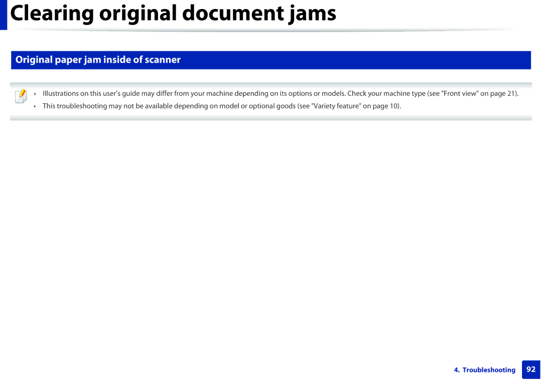 Samsung SCX3405FWXAC, SCX-3405FW manual Original paper jam inside of scanner 