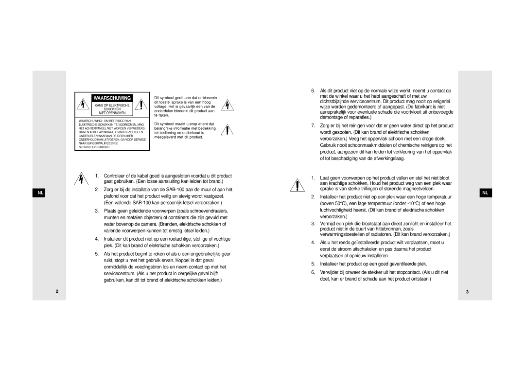 Samsung SDB-100/W manual Waarschuwing 