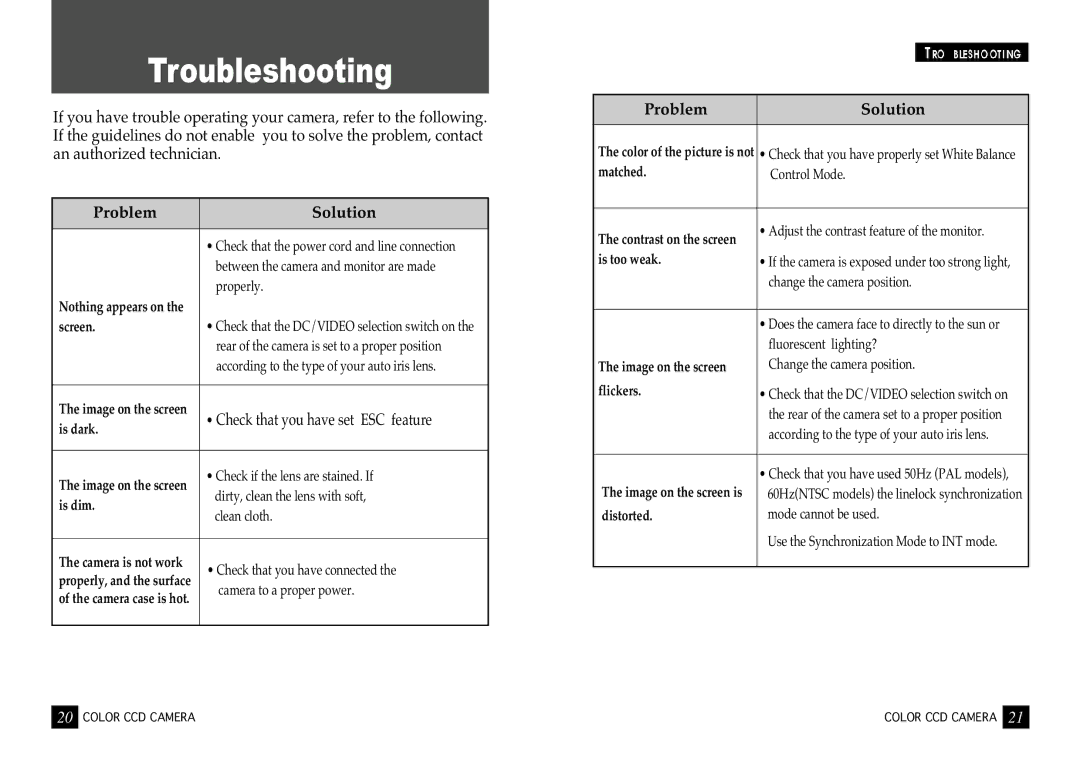 Samsung SDC-311 SERIES, SDC-241 SERIES instruction manual Troubleshooting, Problem Solution 