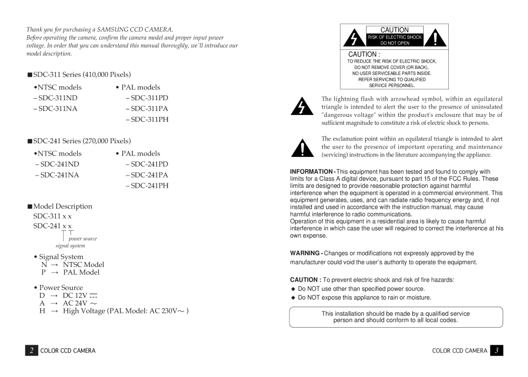 Samsung SDC-241 SERIES, SDC-311 SERIES instruction manual SDC-311NA 